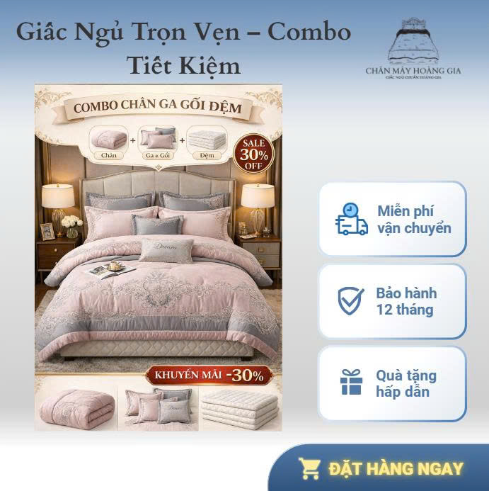 Combo Chăn-ga-gối Hoàng Gia